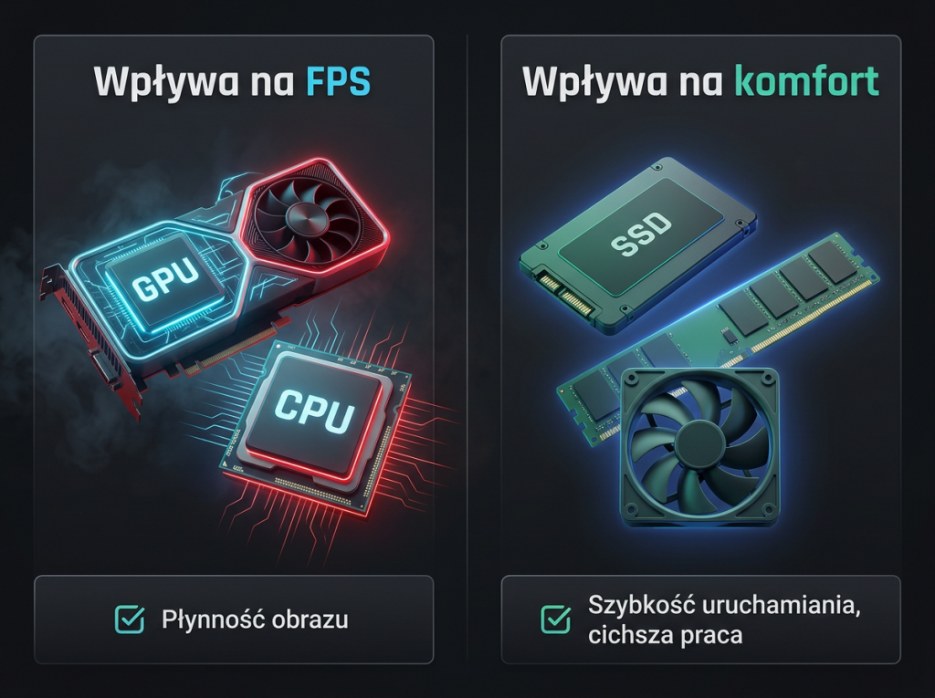 Co wpływa na FPS i komfort grania – GPU, CPU, RAM i dysk SSD