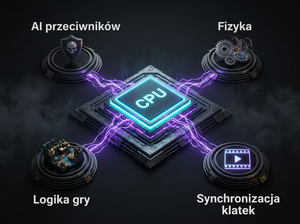 Rola procesora w grach – za co odpowiada CPU Procesor odpowiada za logikę gry, sztuczną inteligencję przeciwników, fizykę oraz synchronizację klatek w grach